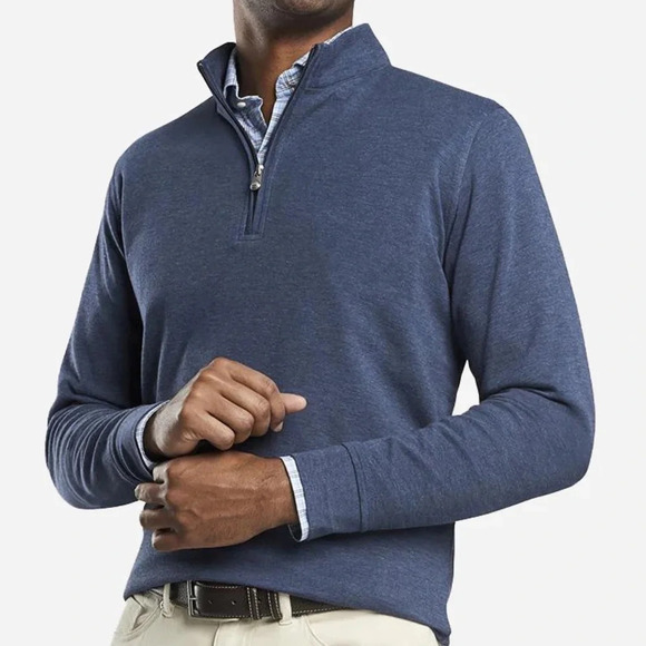 Peter Millar Mens Medium Crown Comfort Interlock Quarter Zip Pullover Blue Modal - Picture 2 of 7
